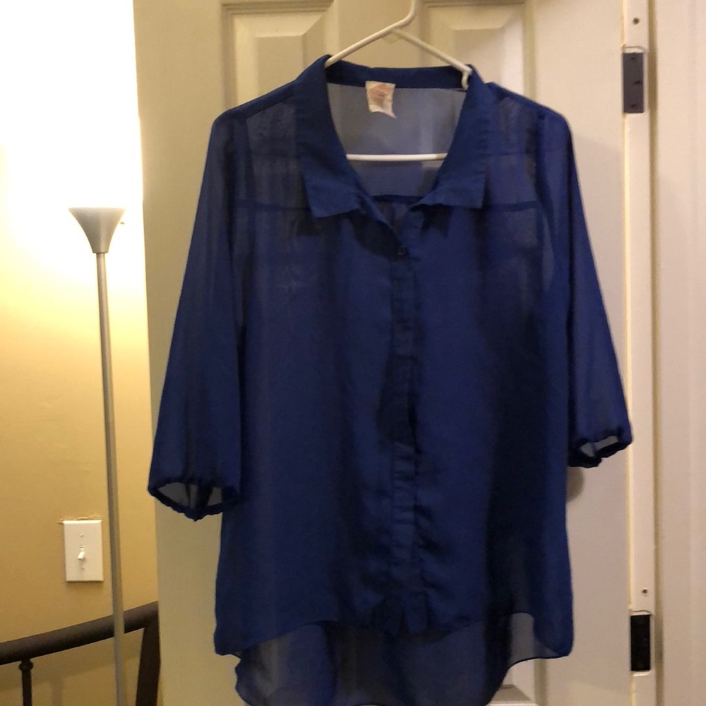 Royal blue hi-low sheer shirt